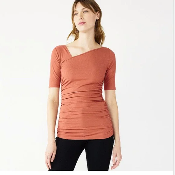 Nine West Women's Mauve Rib Ruched Elbow Sleeve Top Size XXL - Picture 1 of 6